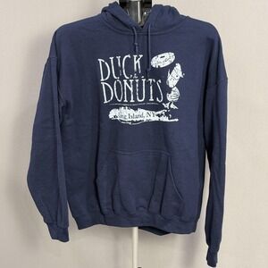 Duck Donuts Hoodie Mens Large‎ Blue Long Island NY Graphic Pullover Top